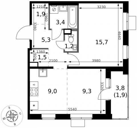 Планировка: 2-комн., 49,2 м²
