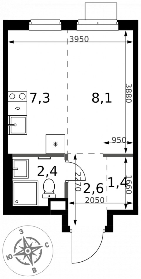 Планировка: Студия, 21,8 м²
