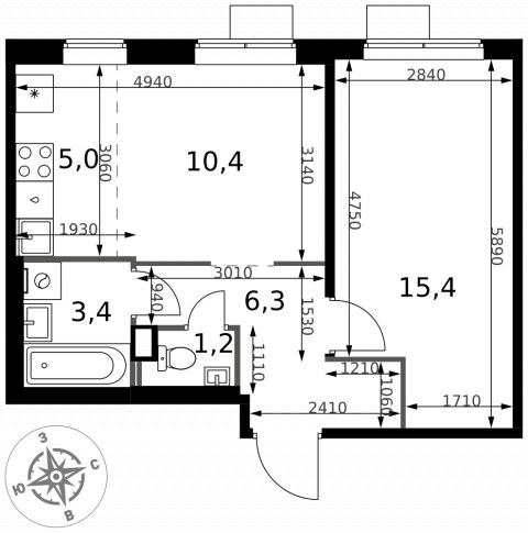 Планировка: 2-комн., 41,7 м²