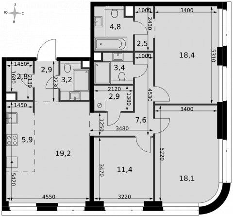 Планировка: 4-комн., 103,1 м²
