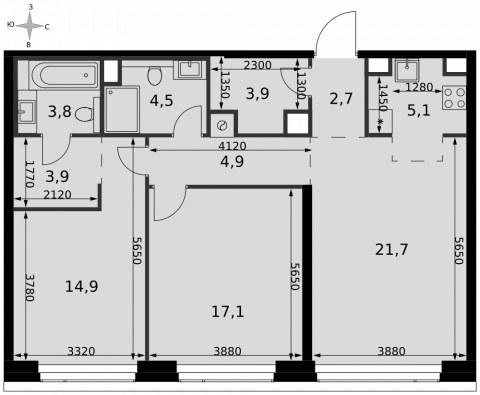 Планировка: 3-комн., 82,5 м²