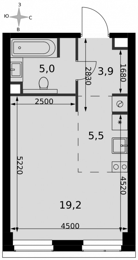 Планировка: Студия, 33,6 м²