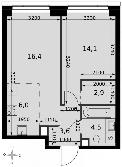 Планировка: 2-комн., 47,5 м²