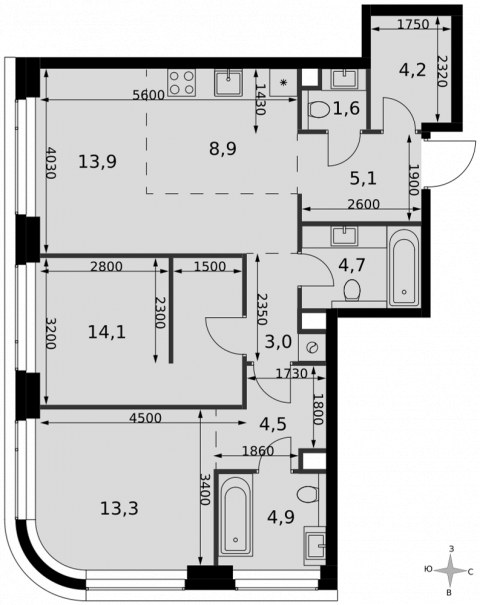 Планировка: 3-комн., 78,2 м²