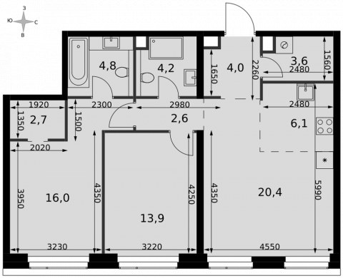 Планировка: 3-комн., 78,3 м²