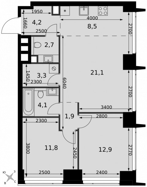 Планировка: 3-комн., 70,5 м²