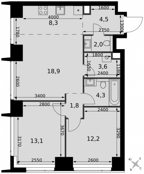 Планировка: 3-комн., 68,7 м²
