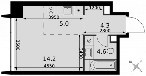Планировка: Студия, 28,1 м²