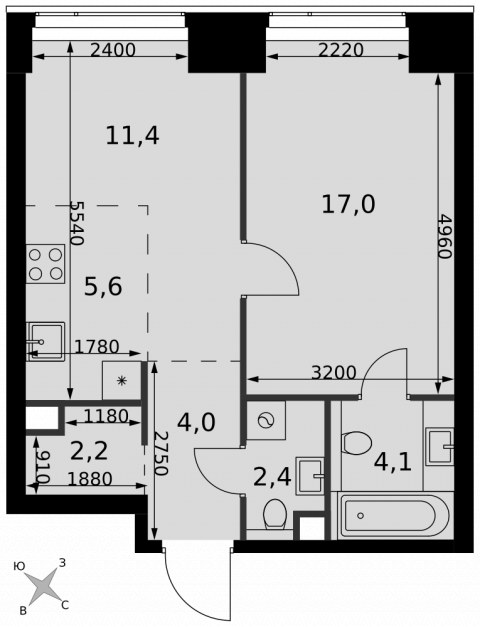Планировка: 2-комн., 46,7 м²