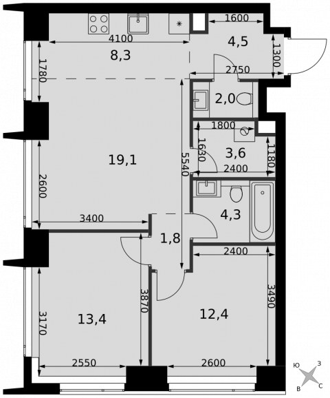 Планировка: 3-комн., 69,4 м²
