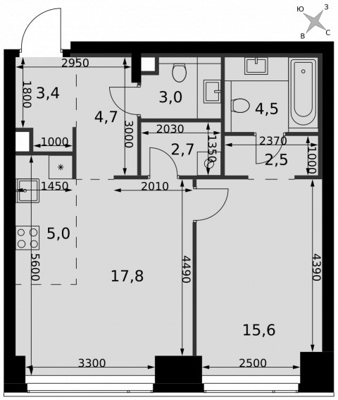 Планировка: 2-комн., 59,2 м²