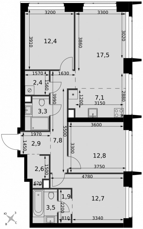 Планировка: 4-комн., 86,9 м²