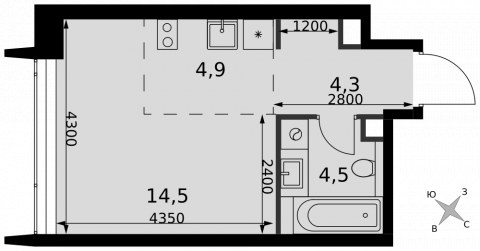 Планировка: Студия, 28,2 м²