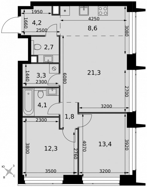 Планировка: 3-комн., 71,7 м²