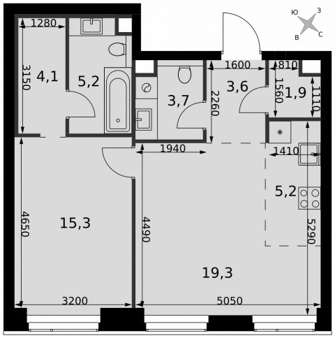 Планировка: 2-комн., 58,3 м²