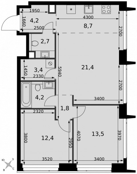 Планировка: 3-комн., 72,3 м²