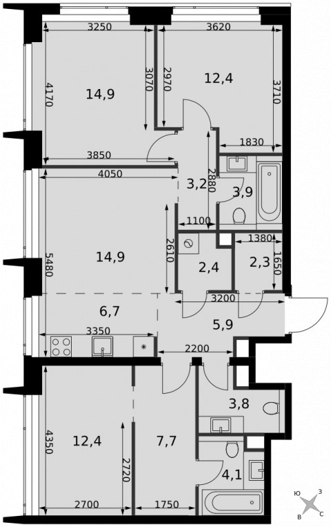 Планировка: 4-комн., 94,6 м²