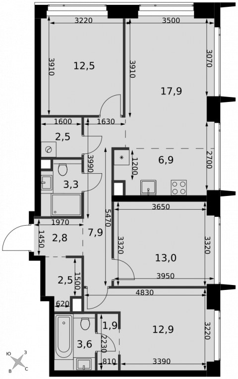 Планировка: 4-комн., 87,7 м²