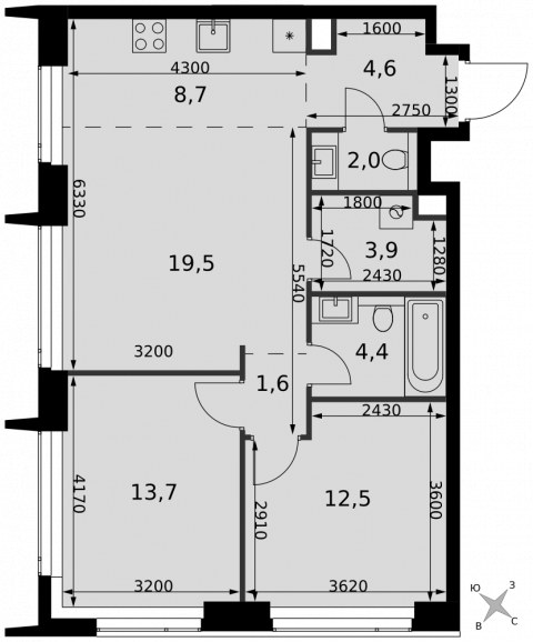 Планировка: 3-комн., 70,9 м²