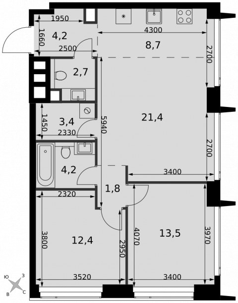 Планировка: 3-комн., 72,3 м²