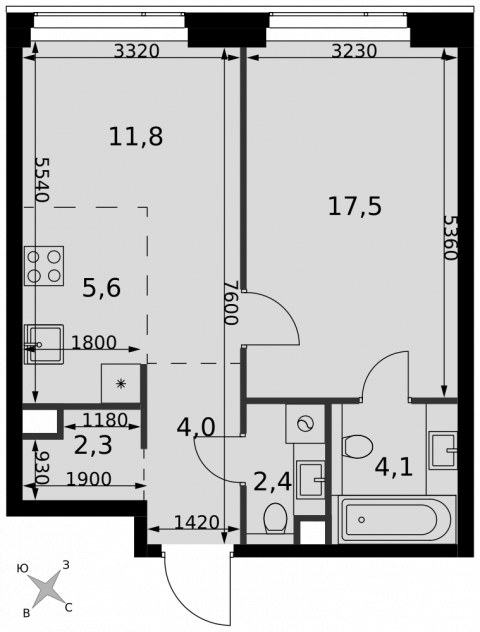 Планировка: 2-комн., 47,7 м²
