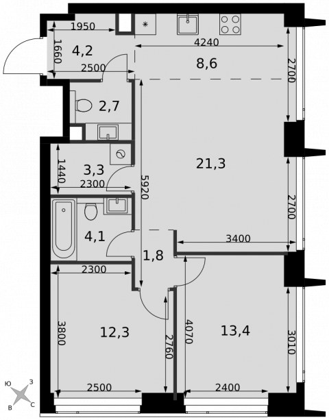 Планировка: 3-комн., 71,7 м²