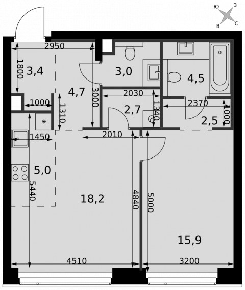 Планировка: 2-комн., 59,9 м²