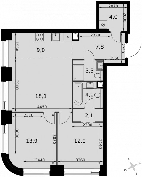Планировка: 3-комн., 74,2 м²