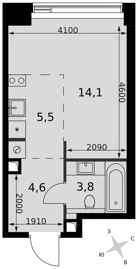 Планировка: Студия, 28,0 м²