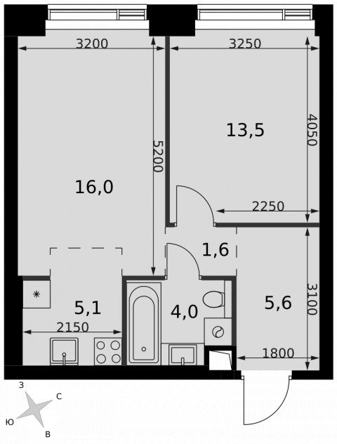 Планировка: 2-комн., 45,8 м²