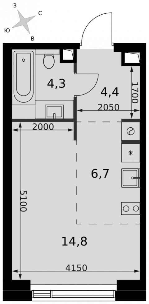 Планировка: Студия, 30,2 м²