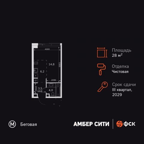 Планировка: Студия, 28,5 м²