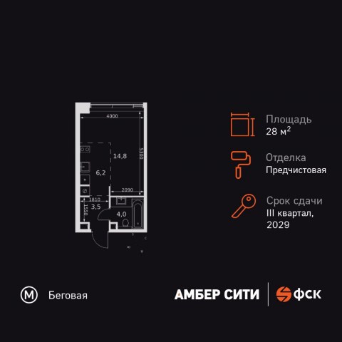 Планировка: Студия, 28,5 м²