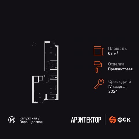 Планировка: 2-комн., 63,4 м²