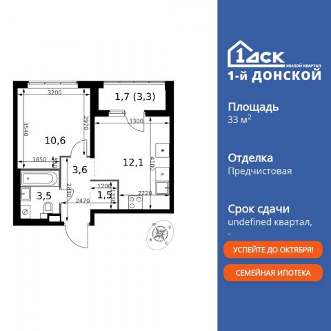 Планировка: 1-комн., 33,0 м²