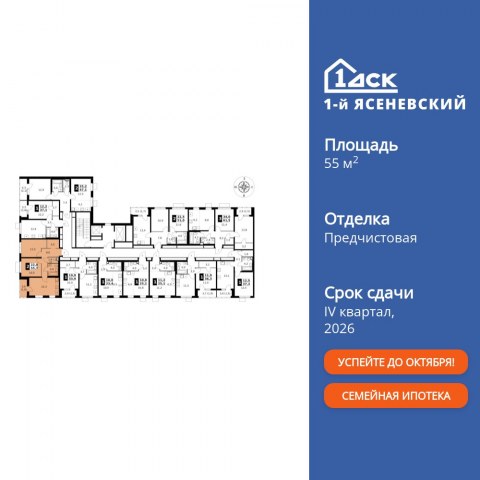Планировка: 2-комн., 55,7 м²